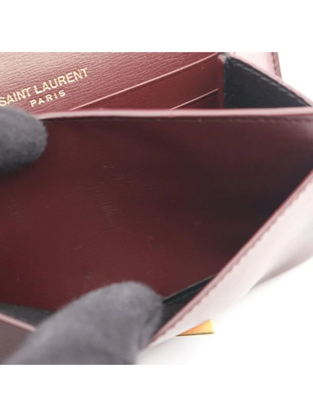 Saint Laurent Paris Card Case Bordeaux Leather Compact - Picture 9 of 10